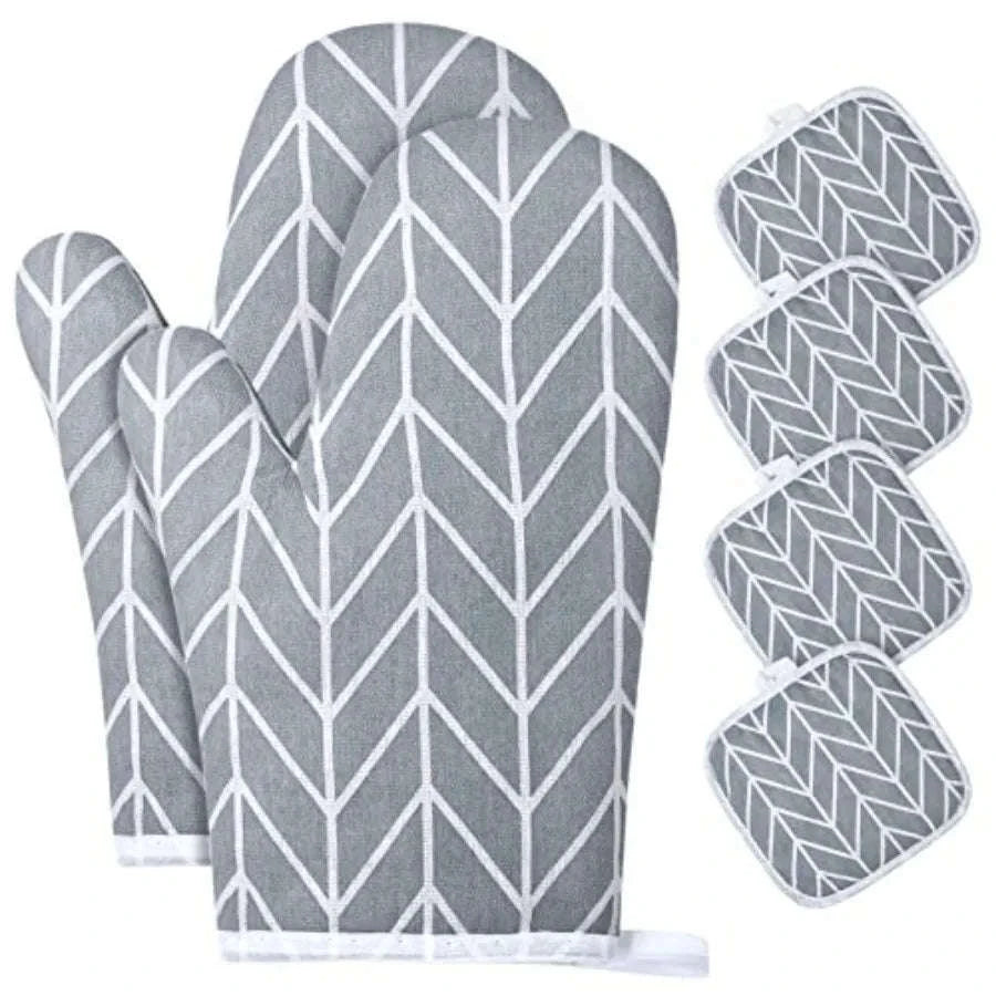 Oven Mitts and Pot Holders 6-Piece Heat Resistant Set-United States / Cotton-grey