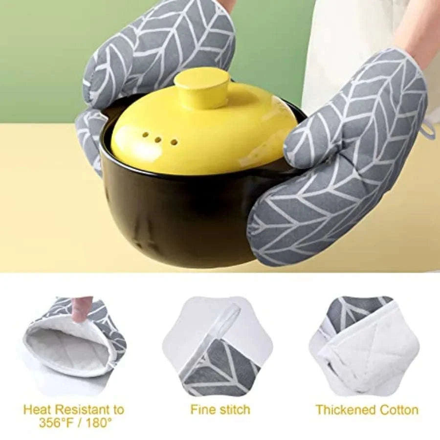 Oven Mitts and Pot Holders 6-Piece Heat Resistant Set-United States / Cotton-grey