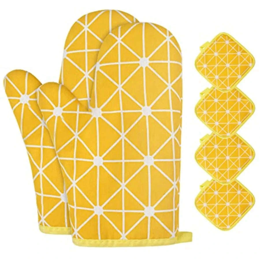 Oven Mitts and Pot Holders 6-Piece Heat Resistant Set-United States / Cotton-grey