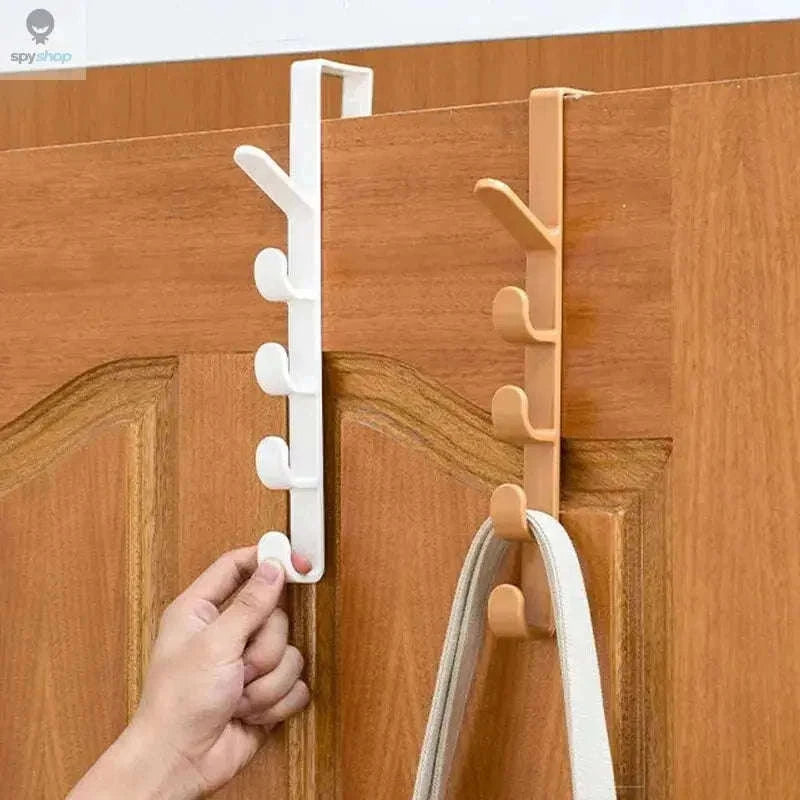 Over-the-Door Hook Organizer, 5-Hook Door Rack for Daily Storage-brown