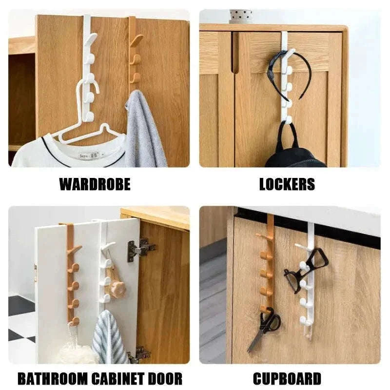 Over-the-Door Hook Organizer, 5-Hook Door Rack for Daily Storage-brown