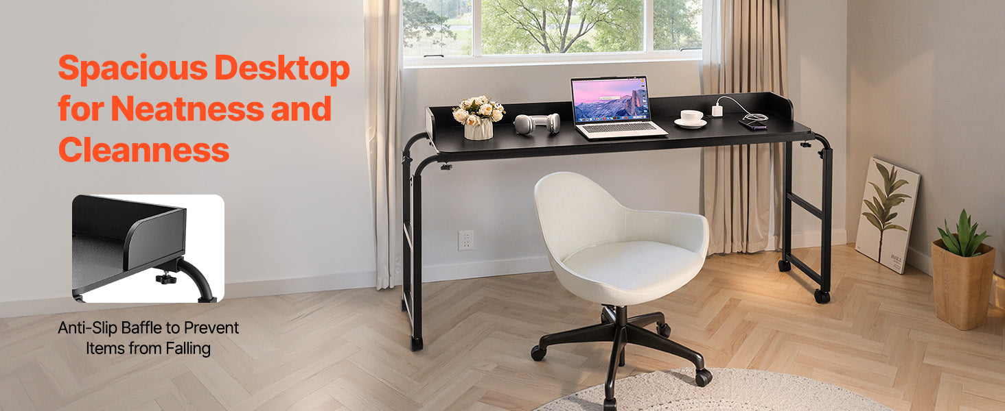 SucceBuy Overbed Table Mobile Bed Side Table w/ 4 Wheels&Power SocketHeight Adjustable Rolling Laptop Desk for Home Office Study