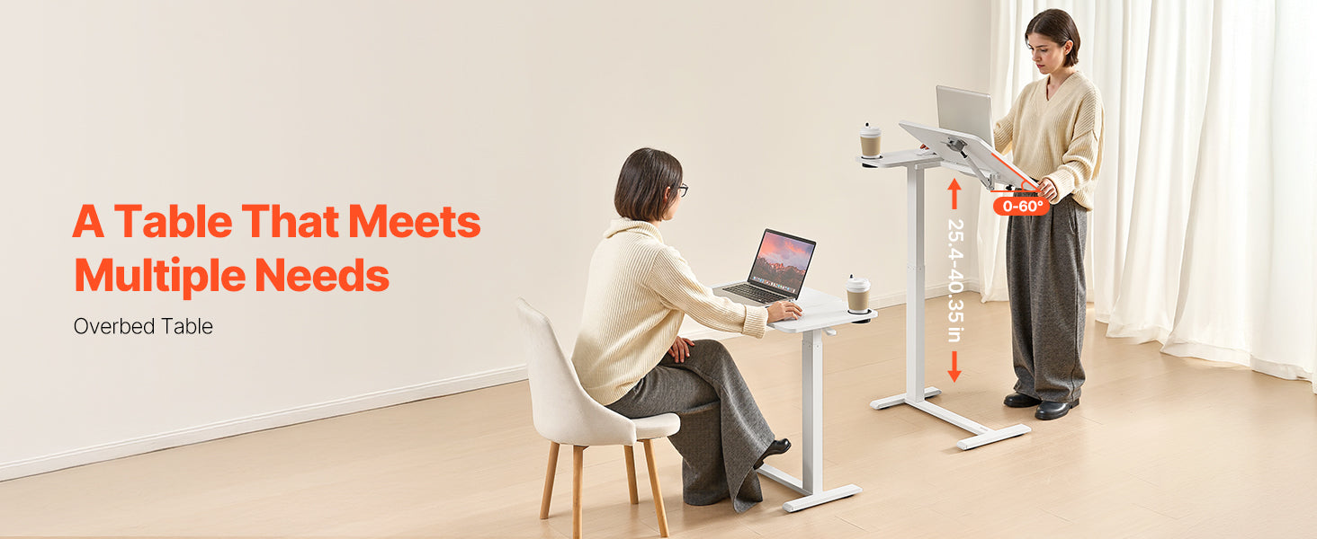 Adjustable Overbed Table with Wheels & Tilt Top for Bedside Work
