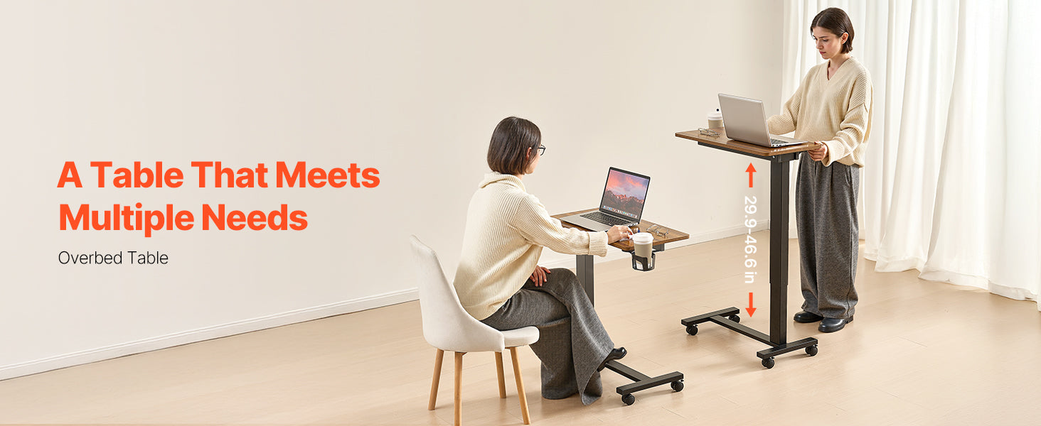 Adjustable Overbed Table with Wheels & Tilt Top for Bedside Work