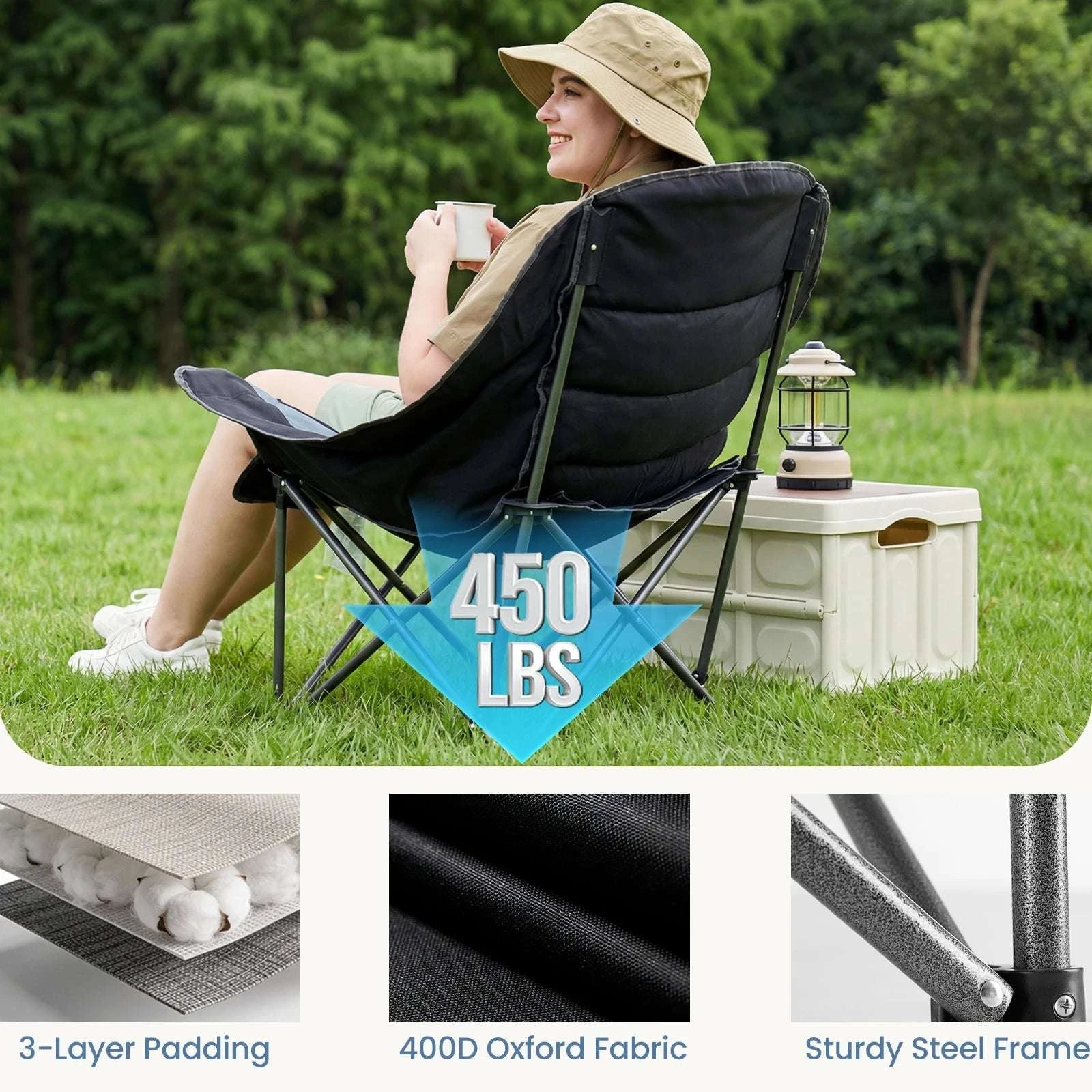 Oversized 450lbs Camping Chair with Cup Holder and Storage-Red Gray / United States