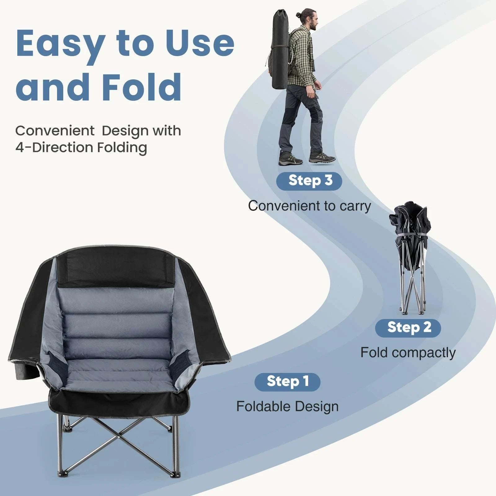 Oversized 450lbs Camping Chair with Cup Holder and Storage-Red Gray / United States