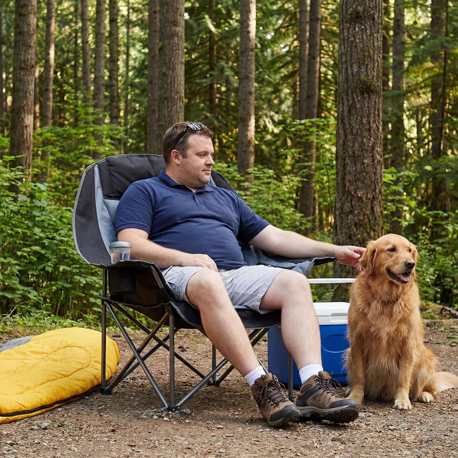 Oversized 450lbs Camping Chair with Cup Holder and Storage-Red Gray / United States