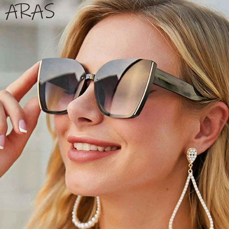 Oversized Cat Eye Sunglasses for Women with UV400 Protection-C8 Blue / ZS-8713D