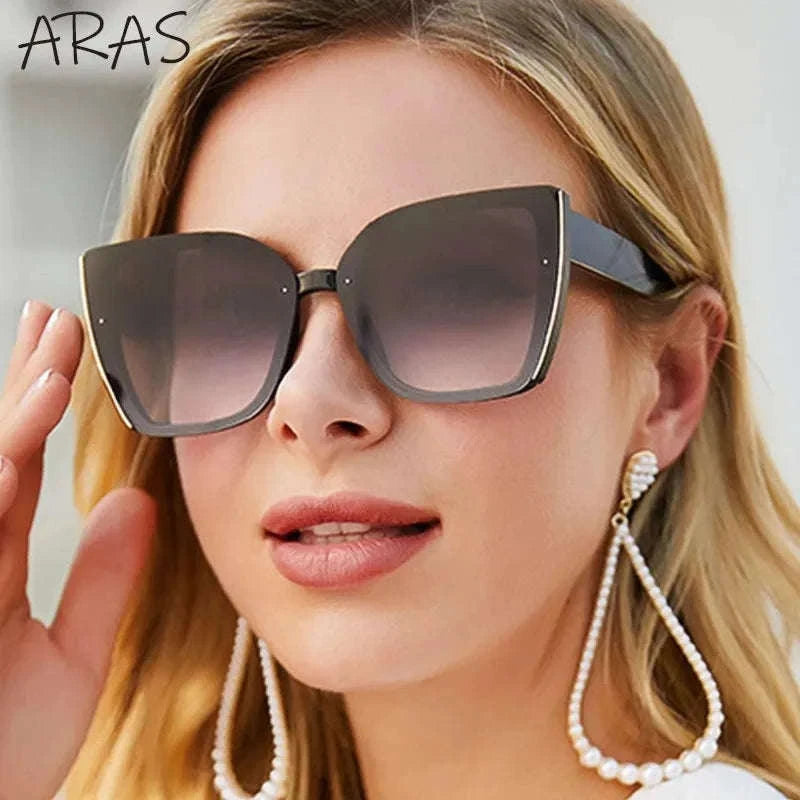 Oversized Cat Eye Sunglasses for Women with UV400 Protection-C8 Blue / ZS-8713D