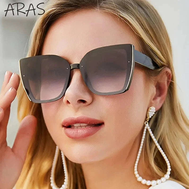 Oversized Cat Eye Sunglasses for Women with UV400 Protection-C8 Blue / ZS-8713D