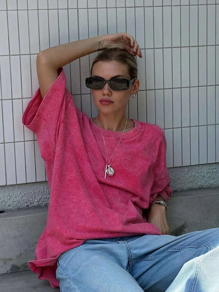 Oversized Cotton T-Shirt Loose Fit Solid Color Casual Tee-GRAY / XXXL