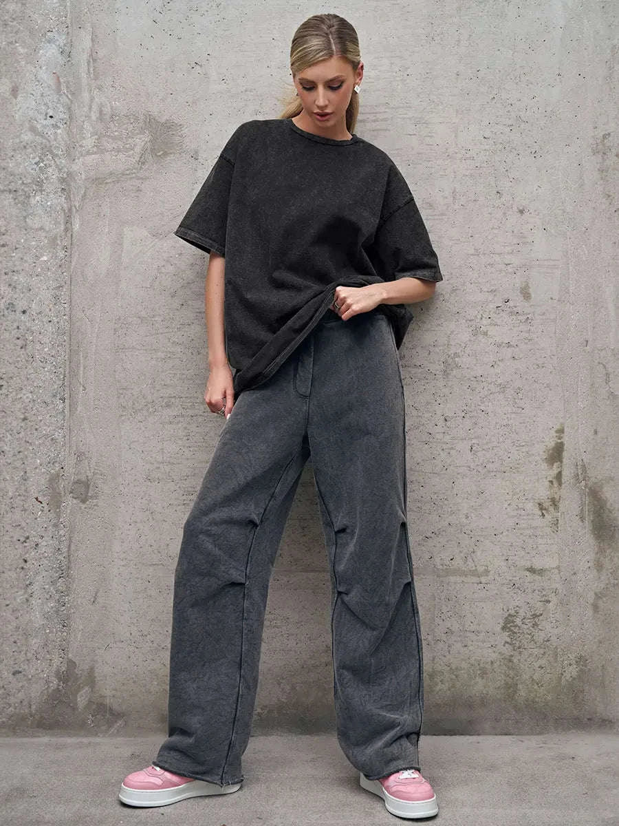 Oversized Cotton T-Shirt Loose Fit Solid Color Casual Tee-GRAY / XXXL