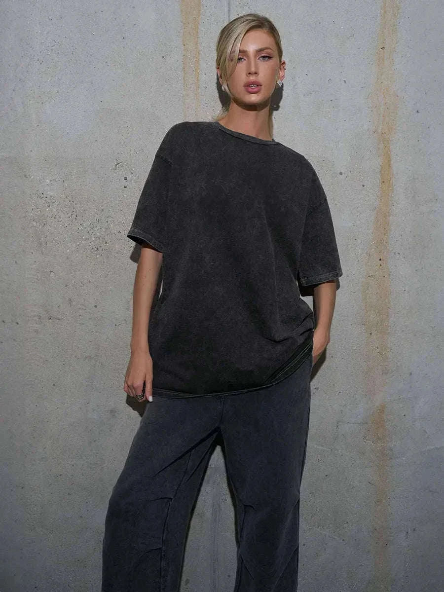 Oversized Cotton T-Shirt Loose Fit Solid Color Casual Tee-GRAY / XXXL