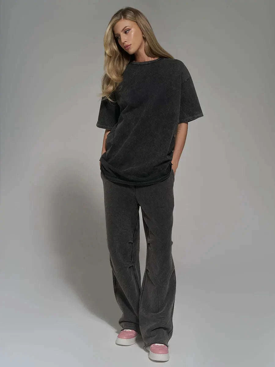 Oversized Cotton T-Shirt Loose Fit Solid Color Casual Tee-GRAY / XXXL