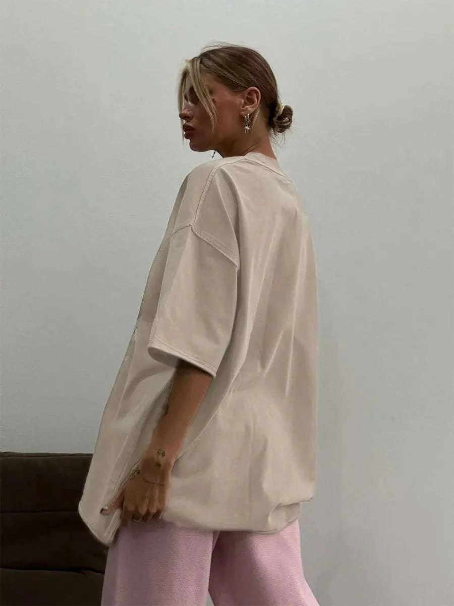 Oversized Cotton T-Shirt Loose Fit Solid Color Casual Tee-GRAY / XXXL