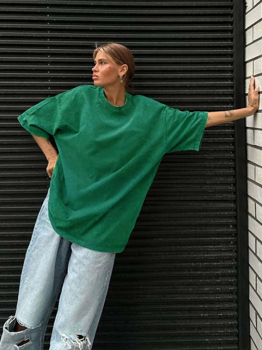 Oversized Cotton T-Shirt Loose Fit Solid Color Casual Tee-GRAY / XXXL