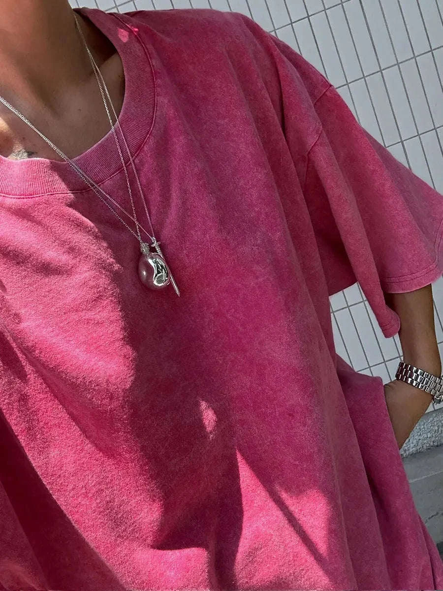 Oversized Cotton T-Shirt Loose Fit Solid Color Casual Tee-GRAY / XXXL