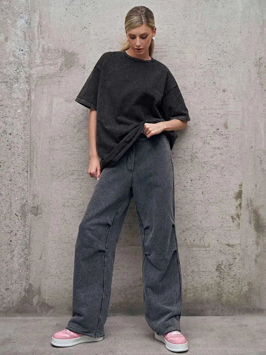 Oversized Cotton T-Shirt Loose Fit Solid Color Casual Tee-GRAY / XXXL