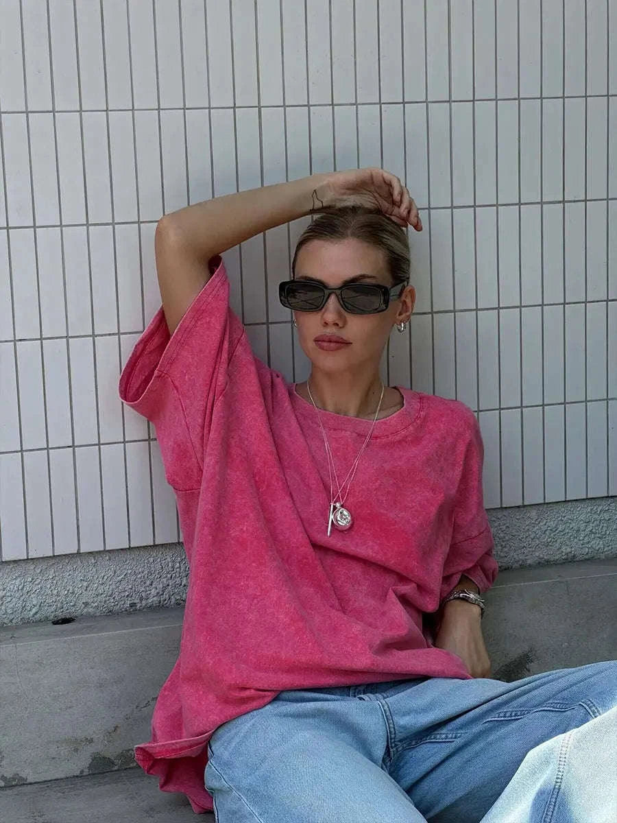 Oversized Cotton T-Shirt Loose Fit Solid Color Casual Tee-GRAY / XXXL