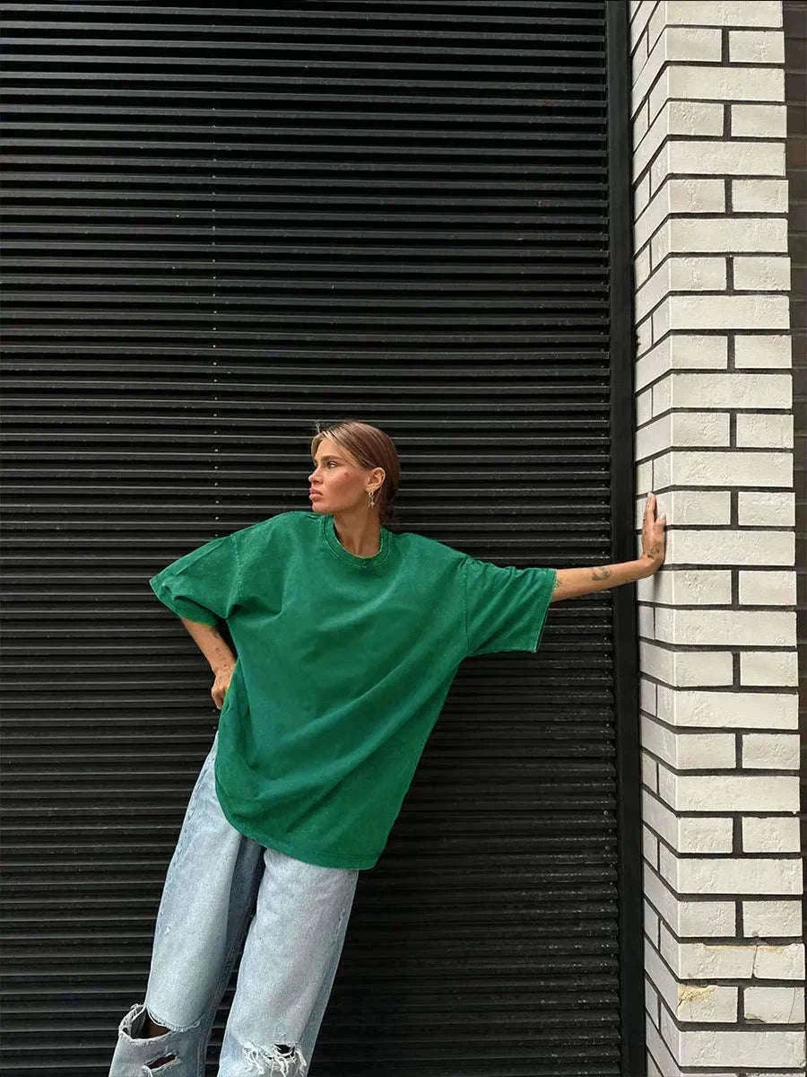 Oversized Cotton T-Shirt Loose Fit Solid Color Casual Tee-GRAY / XXXL