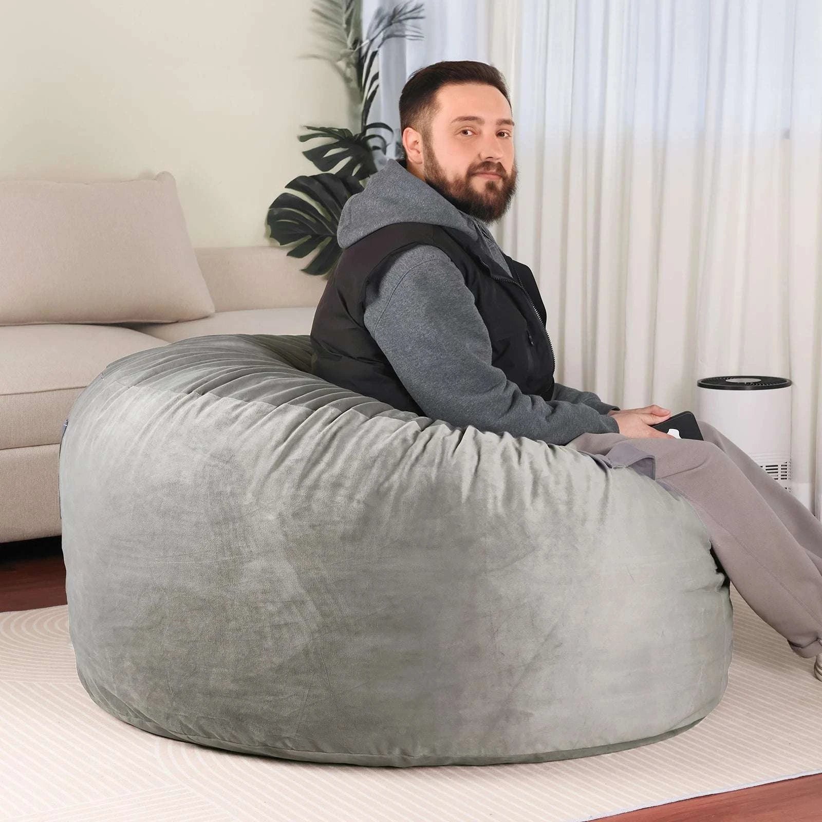 Oversized Foam Bean Bag Chair with Washable Cover & Pocket-3 feet Dark Gray / United States