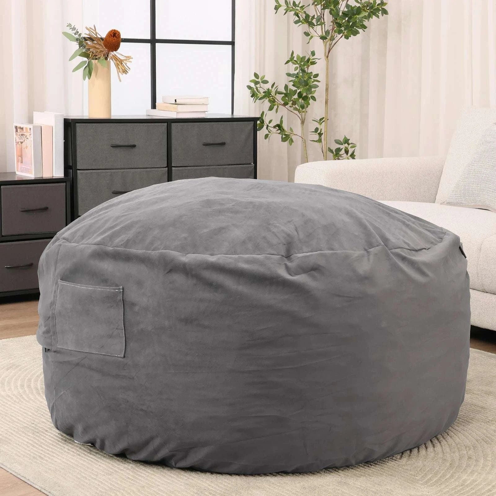 Oversized Foam Bean Bag Chair with Washable Cover & Pocket-3 feet Dark Gray / United States