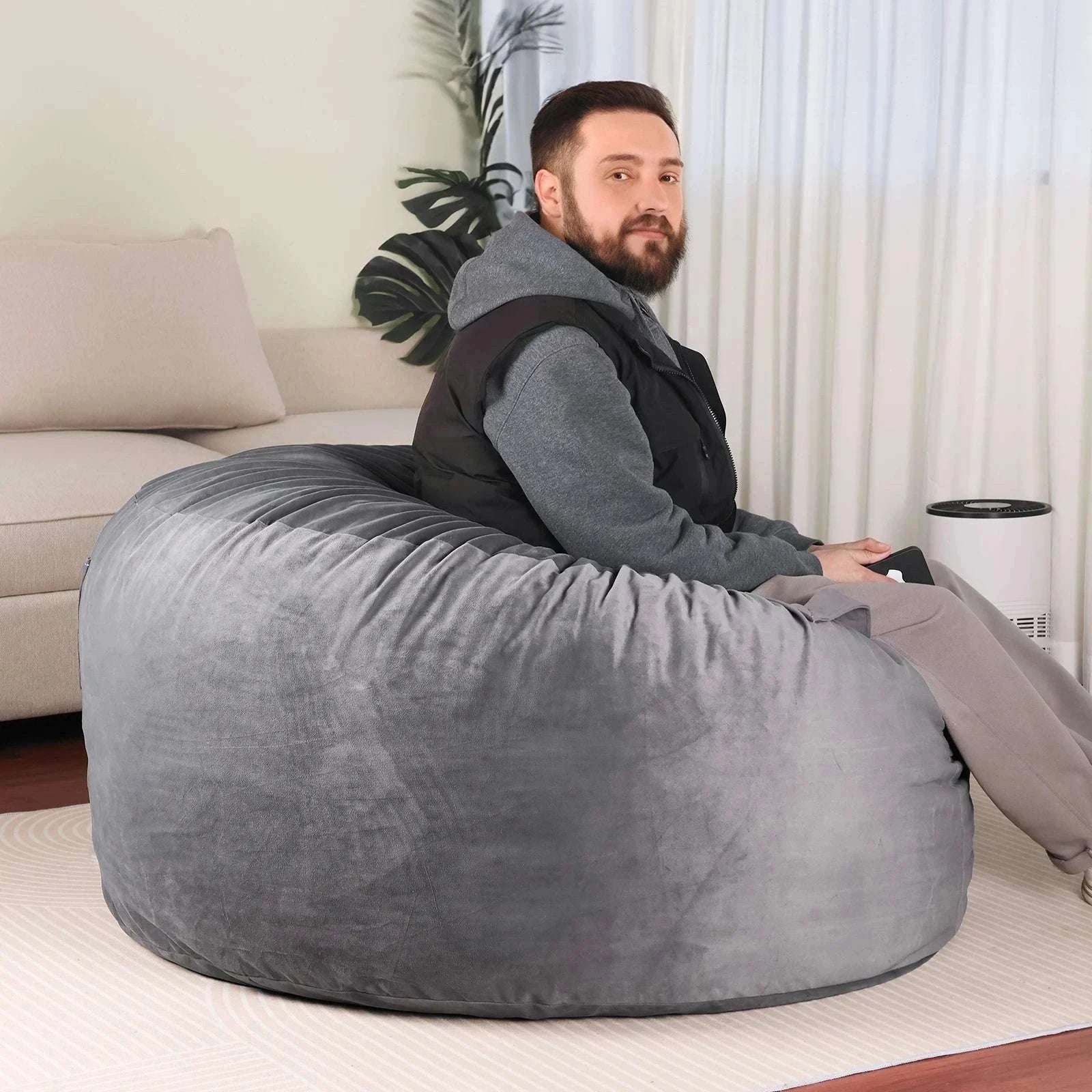 Oversized Foam Bean Bag Chair with Washable Cover & Pocket-3 feet Dark Gray / United States