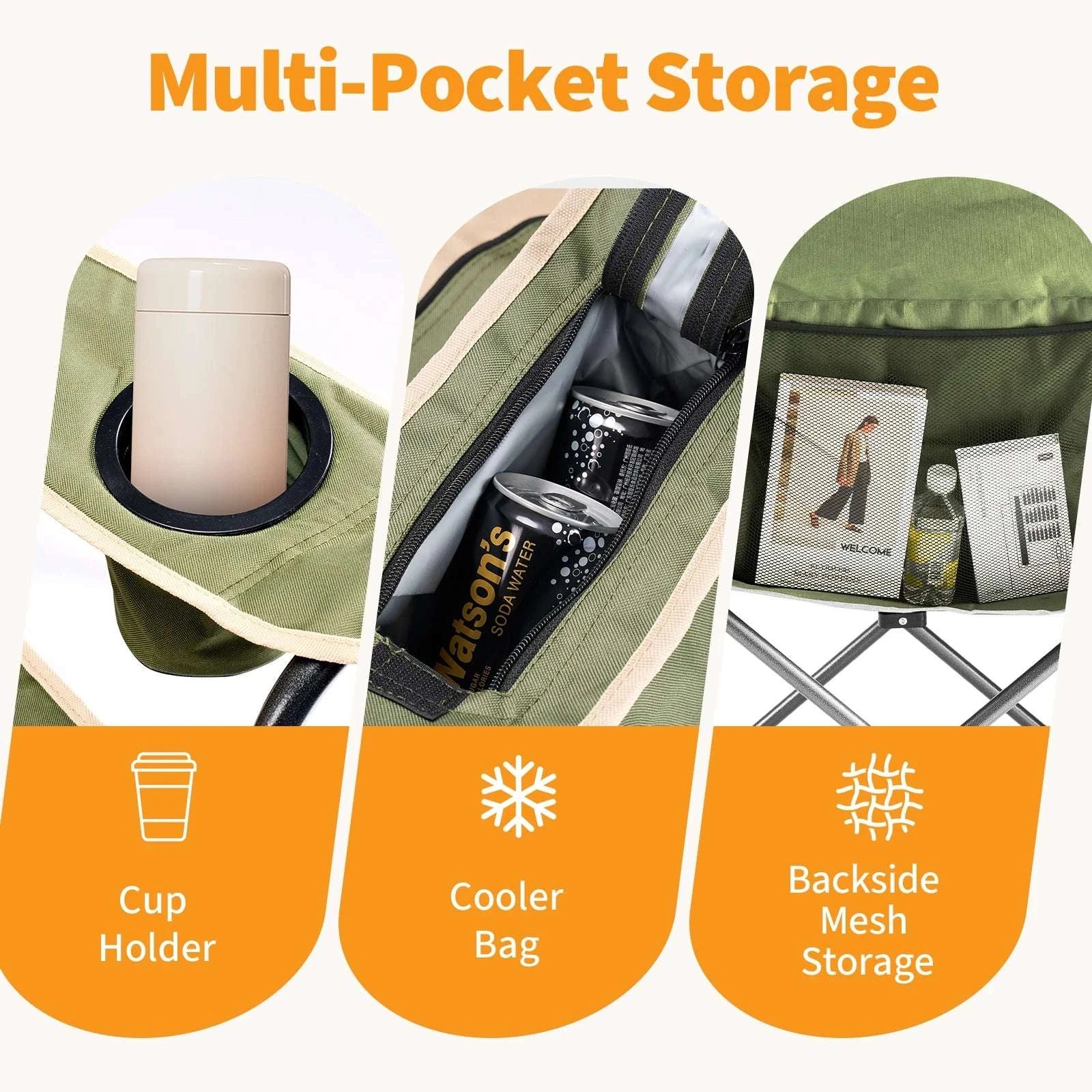 Oversized Heavy Duty Camping Chair 450lbs Folding Chair with Storage-light green / United States