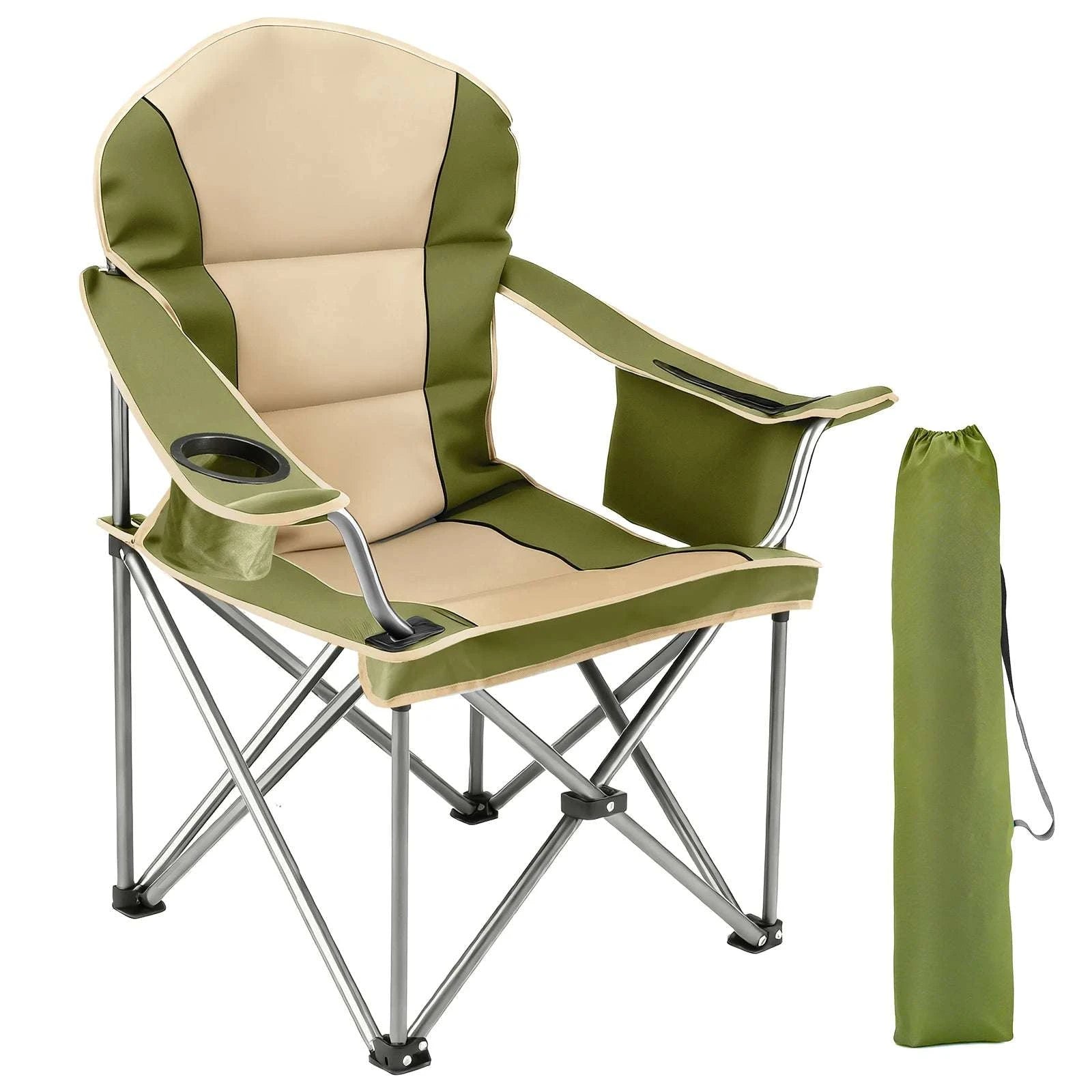 Oversized Heavy Duty Camping Chair 450lbs Folding Chair with Storage-light green / United States