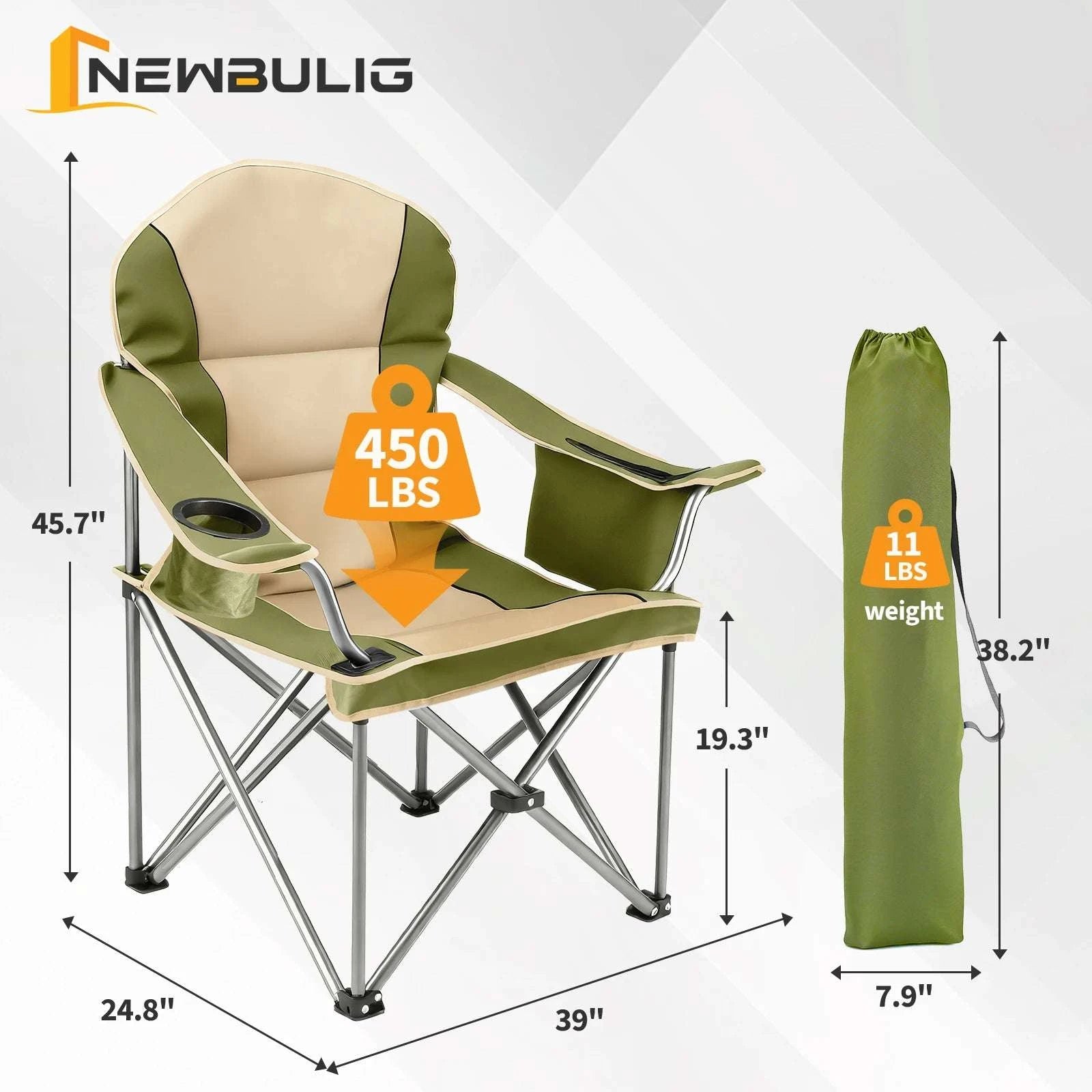 Oversized Heavy Duty Camping Chair 450lbs Folding Chair with Storage-light green / United States