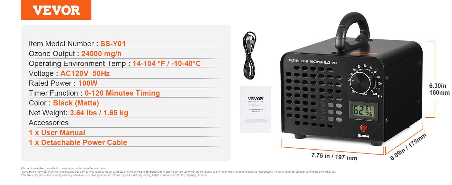 Ozone Generator 24000 mg/h High Capacity Odor Remover with Timer-24000mg / United States