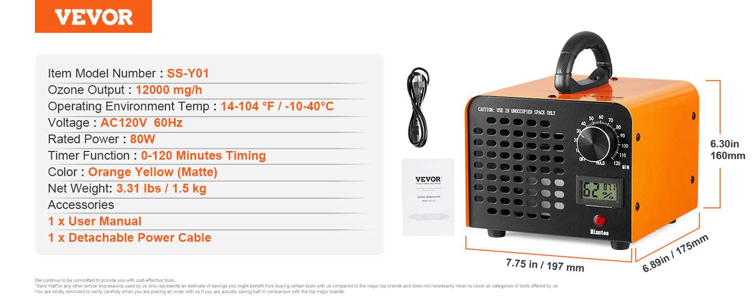 Ozone Generator 24000 mg/h High Capacity Odor Remover with Timer-24000mg / United States