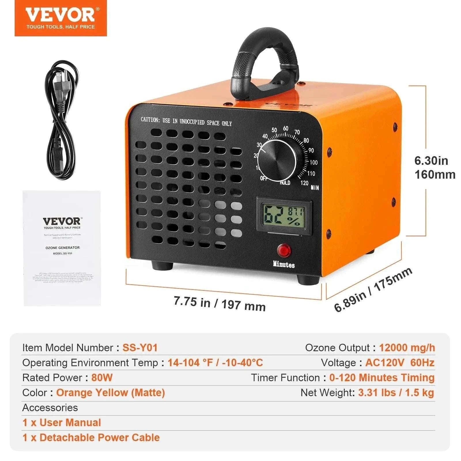 Ozone Generator 24000 mg/h High Capacity Odor Remover with Timer-24000mg / United States