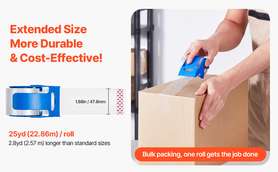 Clear Packing Tape 6 Rolls with Dispenser 2.7 Mil Heavy Duty