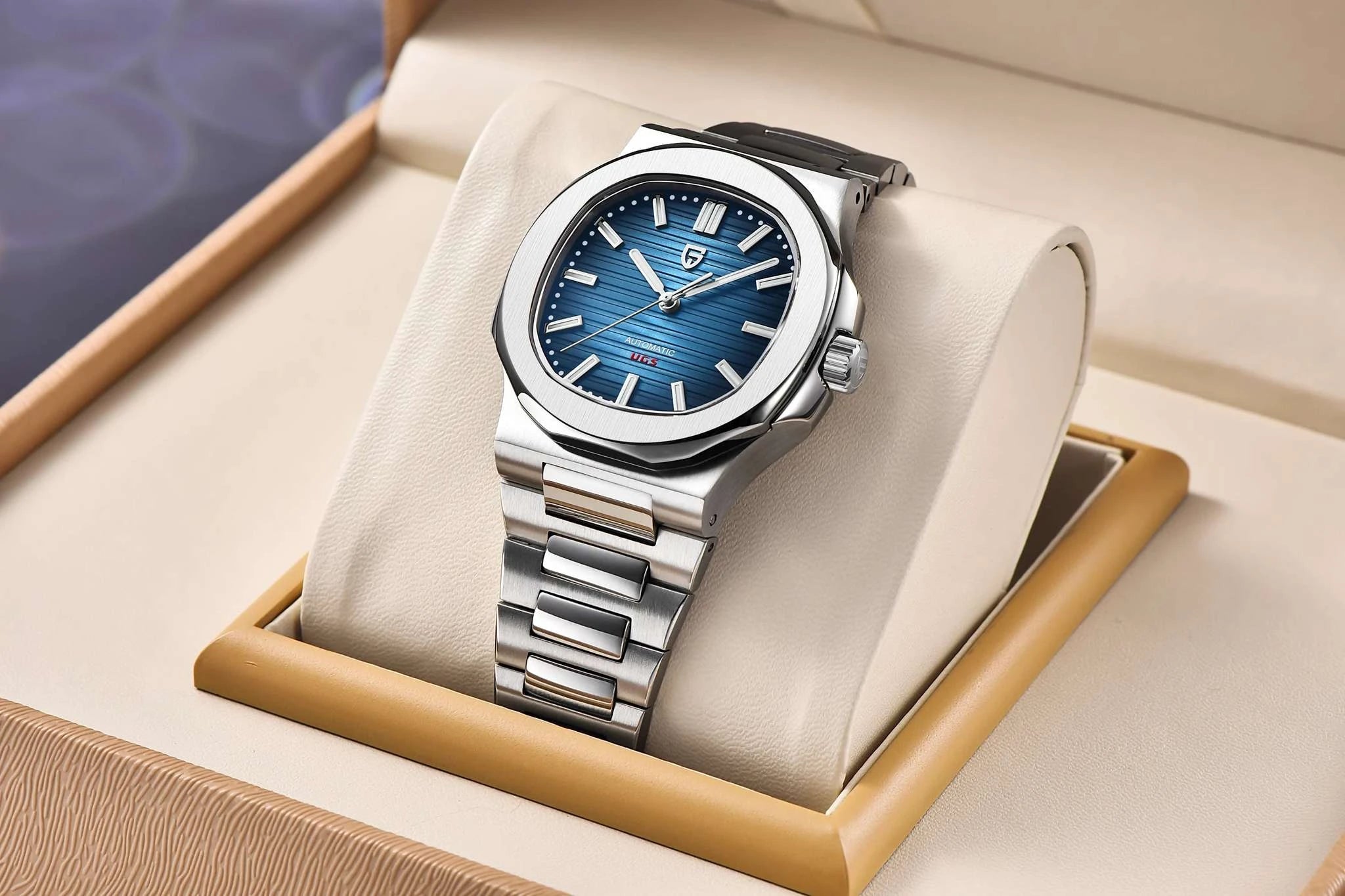 Pagani Design 40MM Automatic Men's Watch with Sapphire Glass-Ice Blue / france