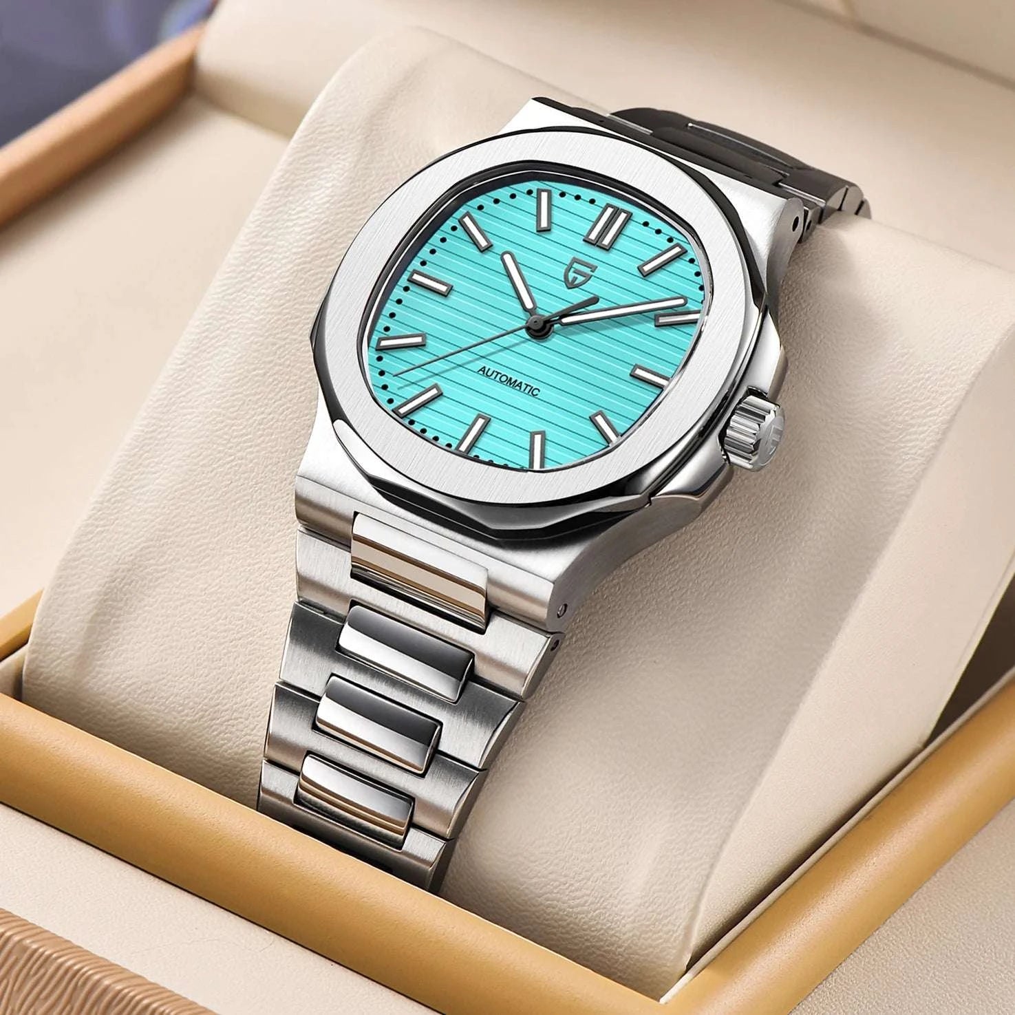 Pagani Design 40MM Automatic Men's Watch with Sapphire Glass-Ice Blue / france