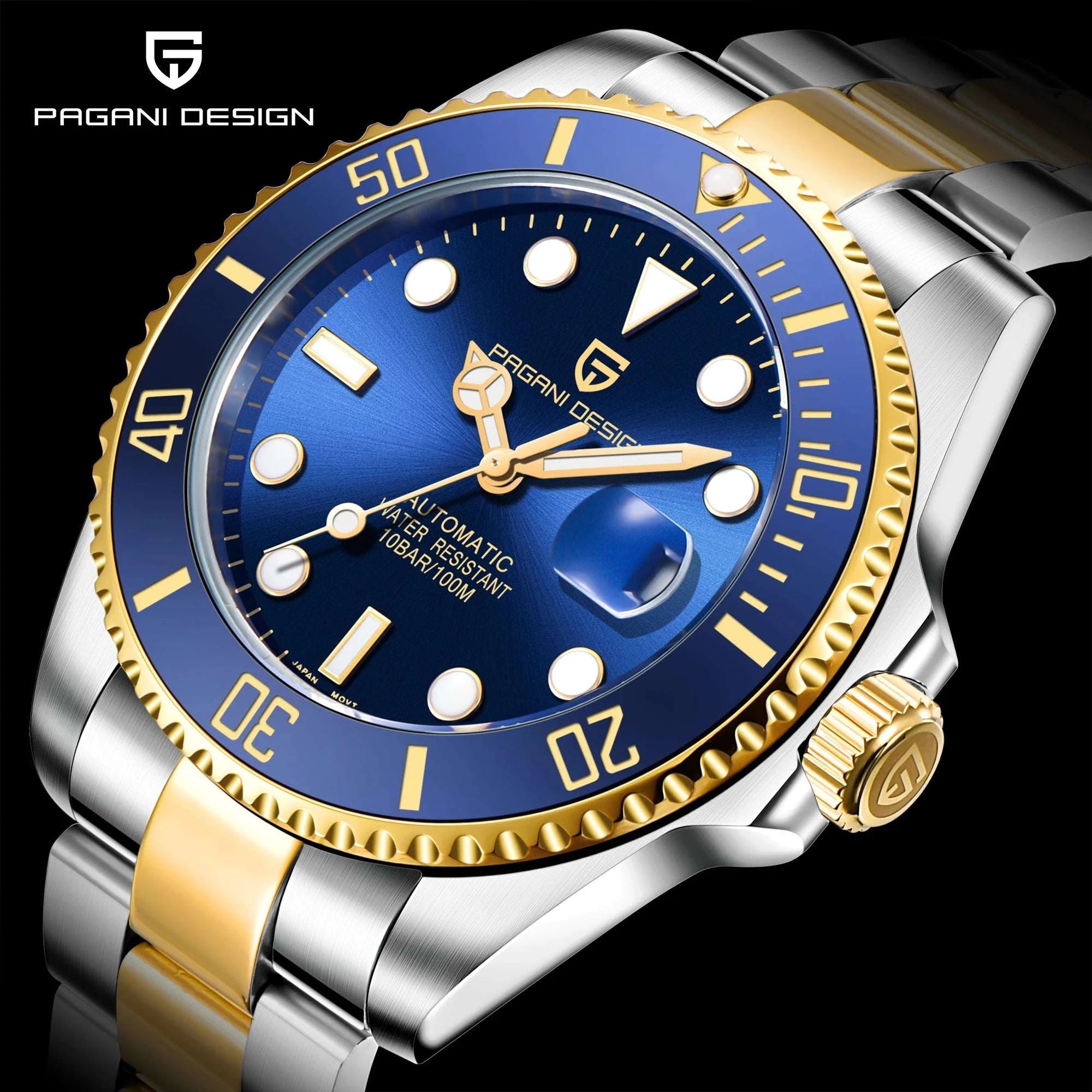 Pagani Design Automatic Dive Watch 10Bar Sapphire Steel Men-Blue / TMI NH35 / UNITED KINGDOM
