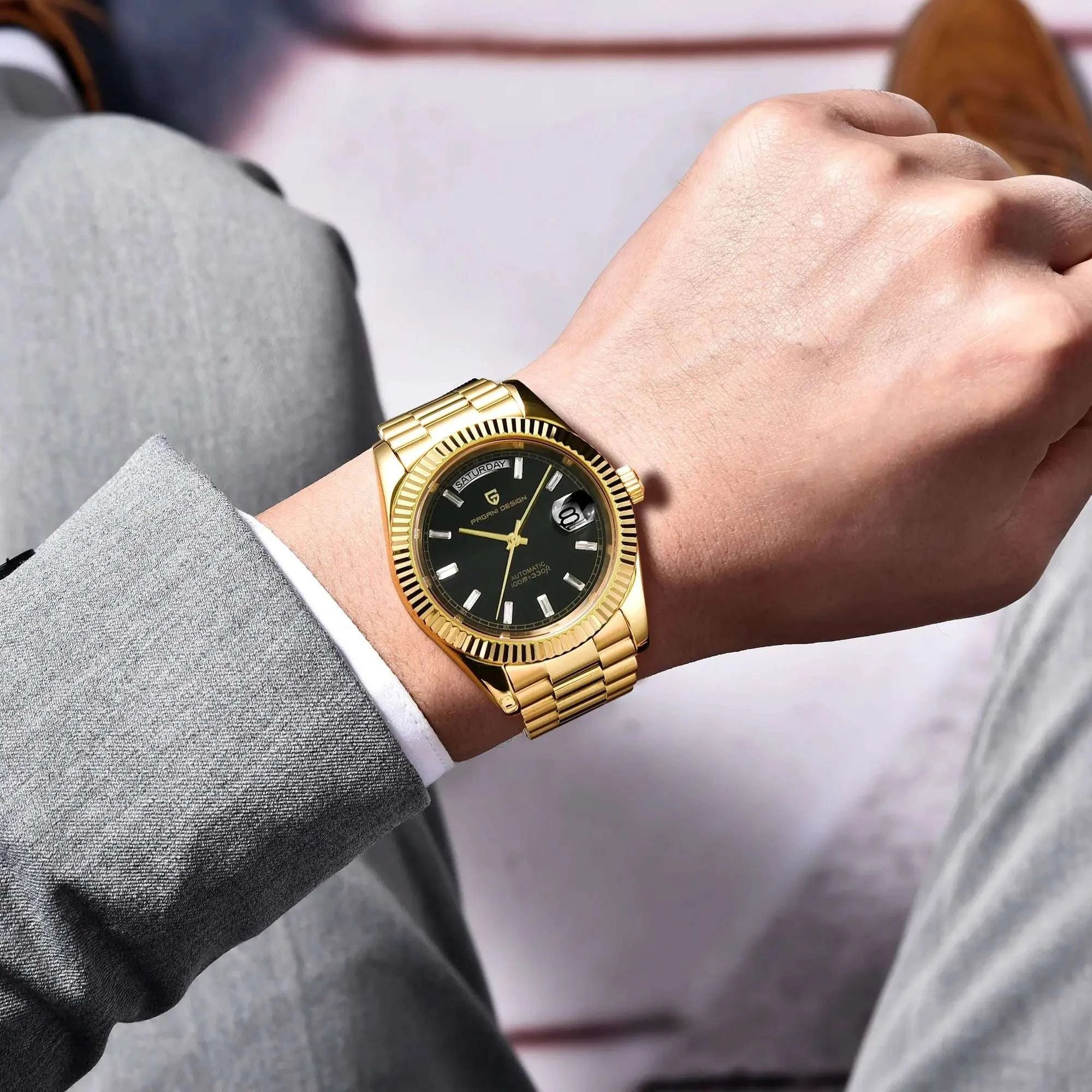 Pagani Design Automatic Gold Watch 40MM Sapphire Steel Waterproof-Rose Gold Green / Italy
