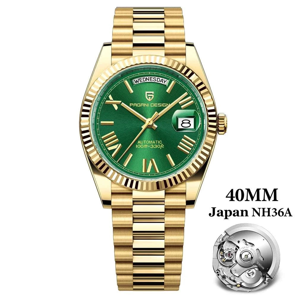Pagani Design Automatic Gold Watch 40MM Sapphire Steel Waterproof-Rose Gold Green / Italy