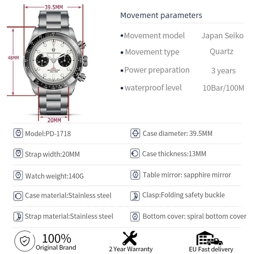 Pagani Design BB Panda Chronograph Men's Watch 100M Waterproof-Blue / United States