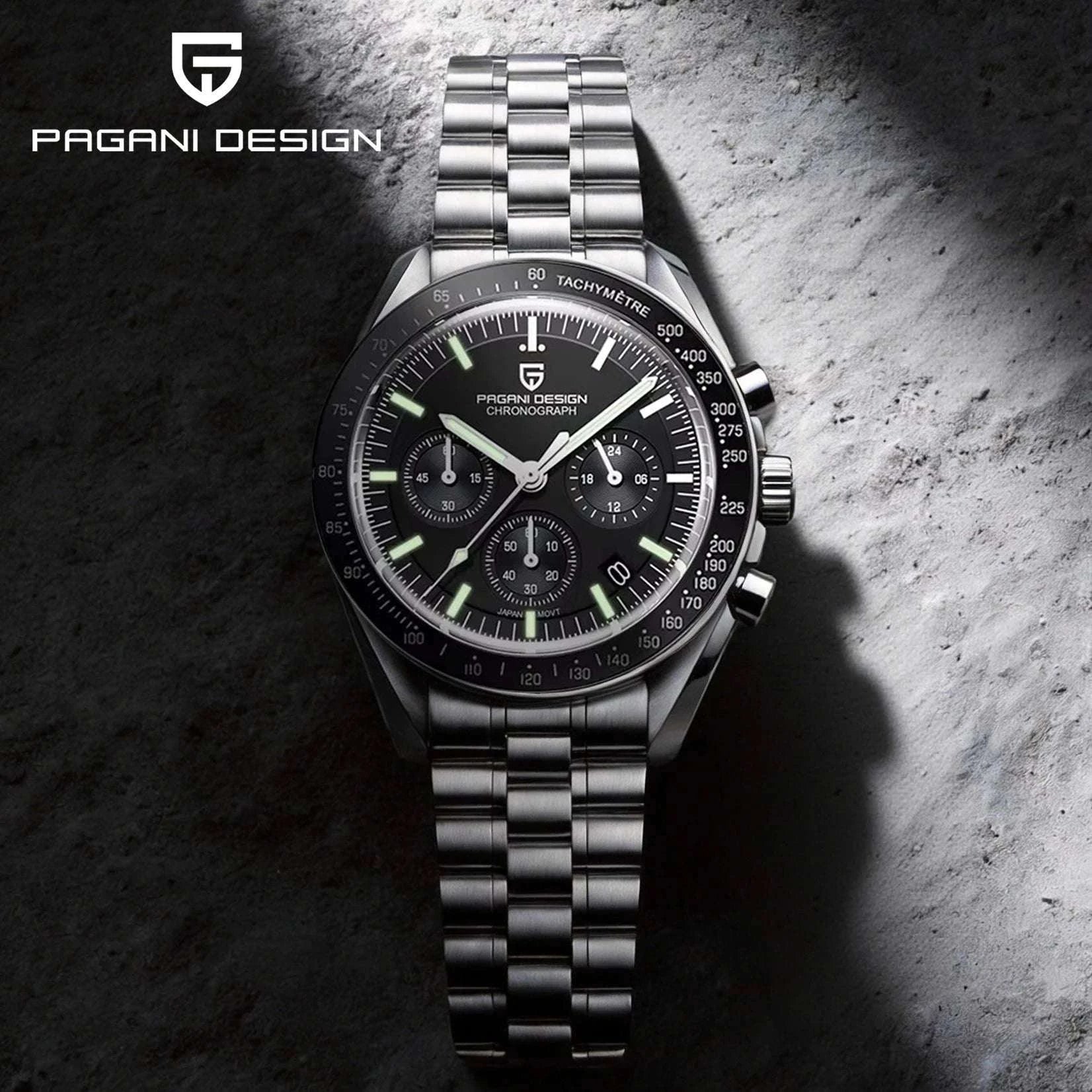 Pagani Design Chronograph Men’s Watch Sapphire Quartz 100M Water-Black / france