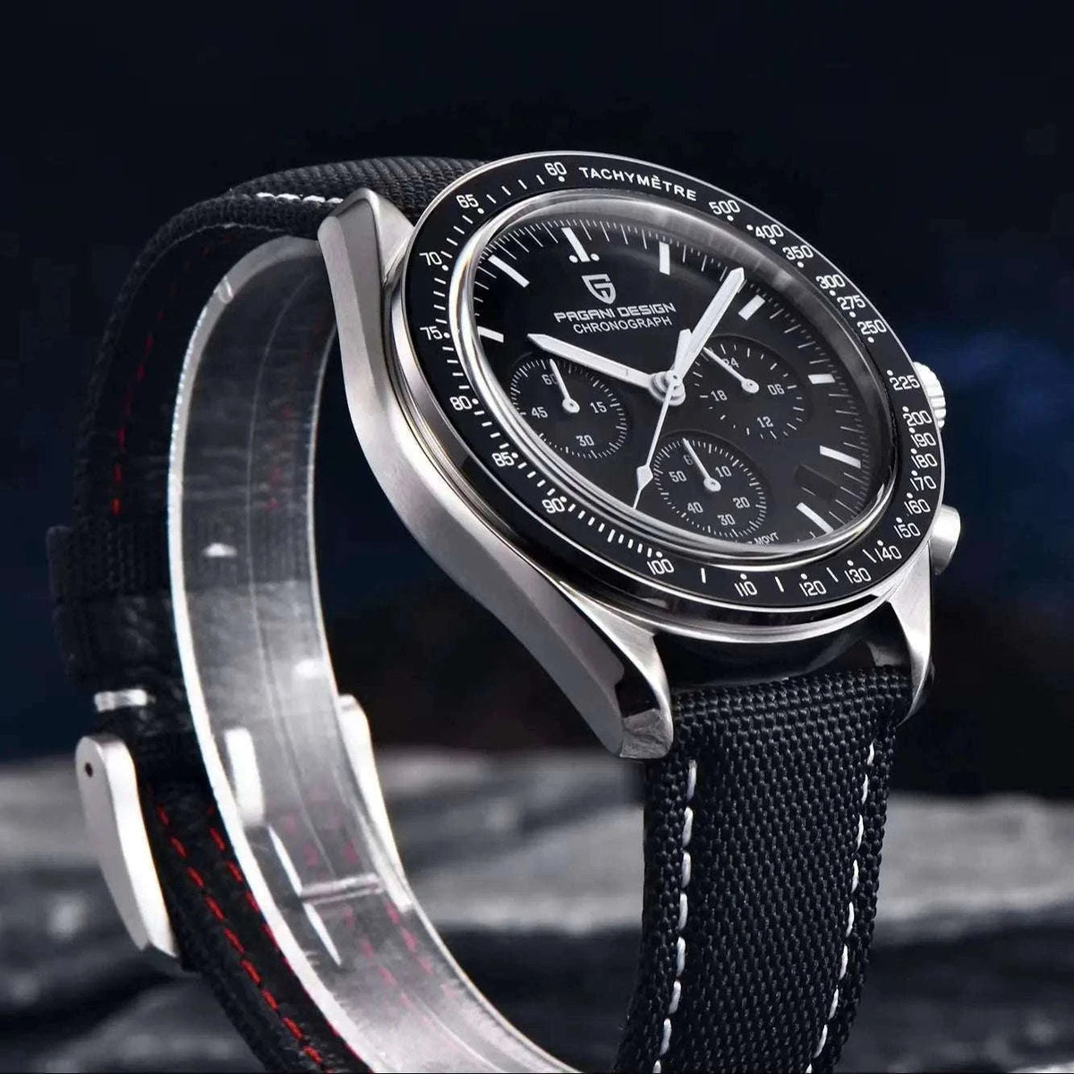 Pagani Design Chronograph Men’s Watch Sapphire Quartz 100M Water-Black / france