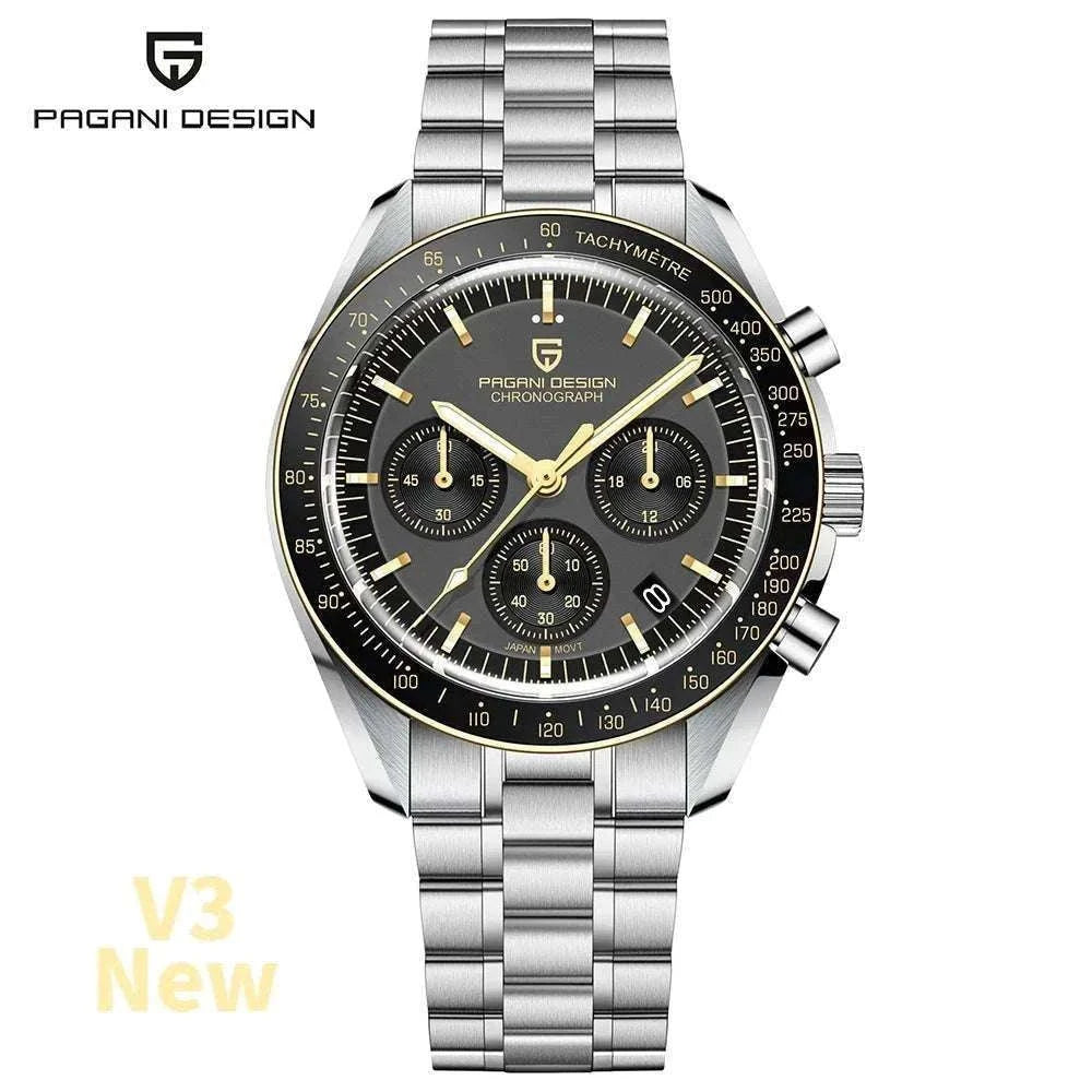 Pagani Design Chronograph Men’s Watch Sapphire Quartz 100M Water-Black / france