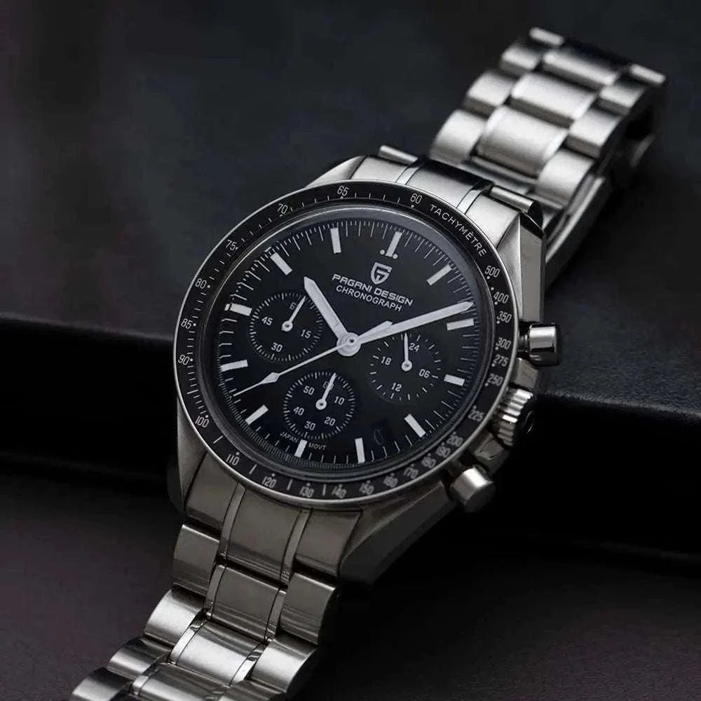 Pagani Design Chronograph Men’s Watch Sapphire Quartz 100M Water-Black / france