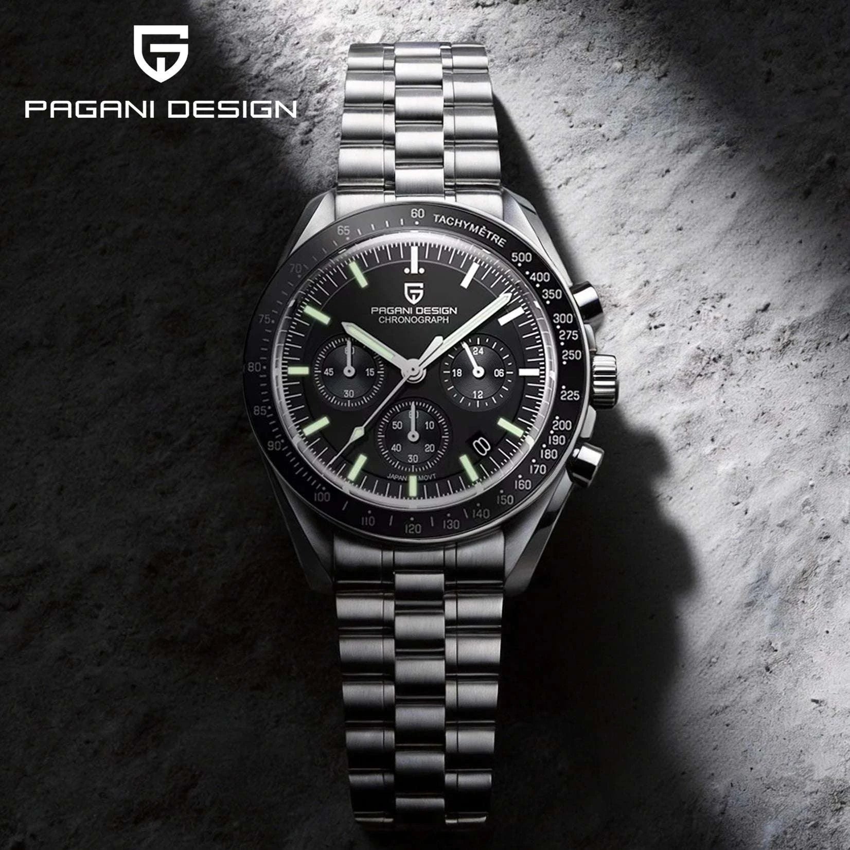 Pagani Design Chronograph Men’s Watch Sapphire Quartz 100M Water-Black / france