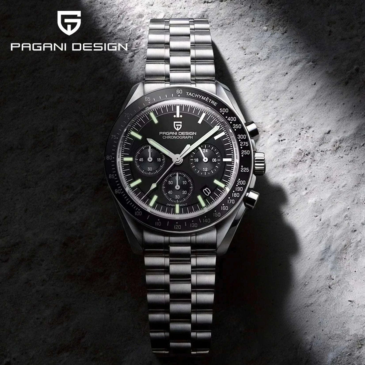 Pagani Design Chronograph Men’s Watch Sapphire Quartz 100M Water-Black / france