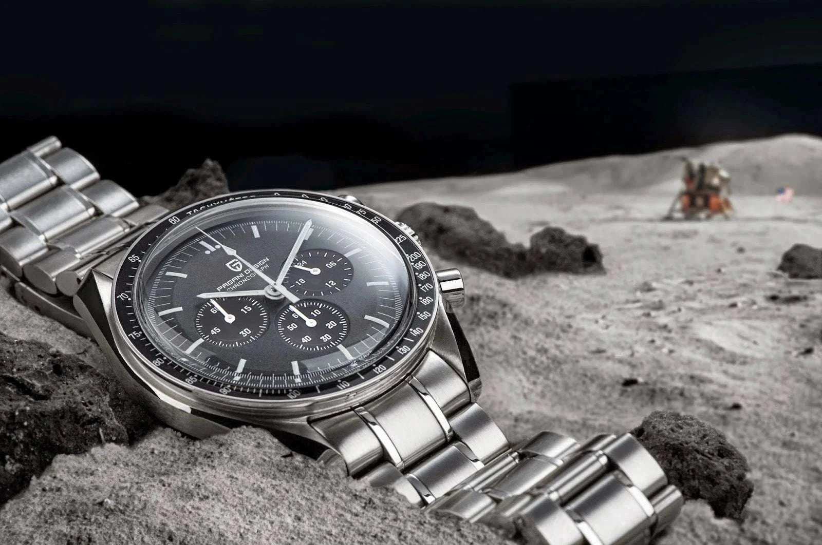 Pagani Design Chronograph Quartz Watch Men's Sapphire Steel 100M-Black Panda / United States
