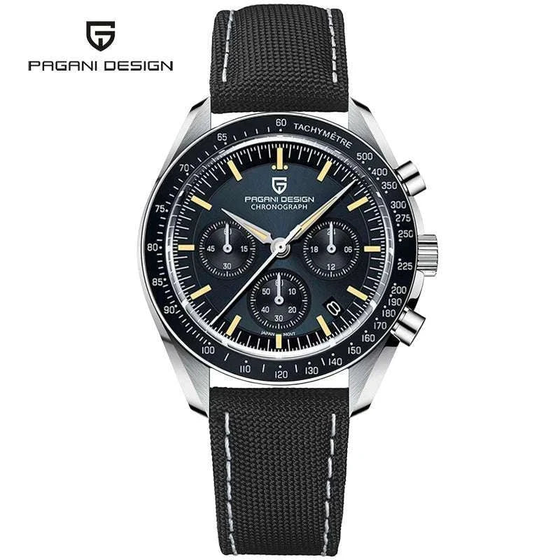 Pagani Design Chronograph Quartz Watch Men's Sapphire Steel 100M-Black Panda / United States