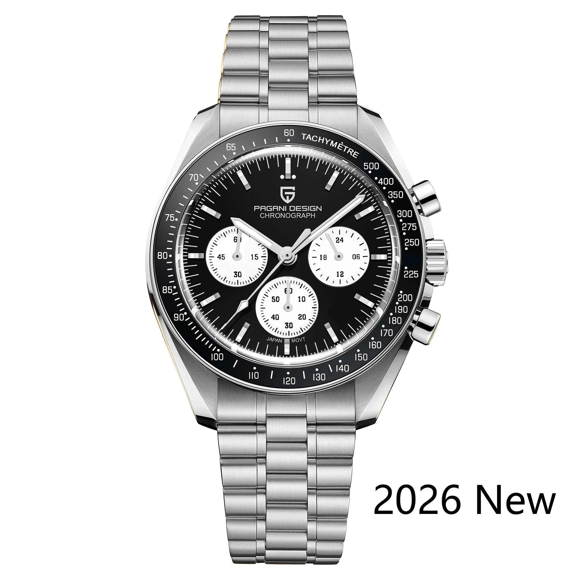 Pagani Design Chronograph Quartz Watch Men's Sapphire Steel 100M-Black Panda / United States