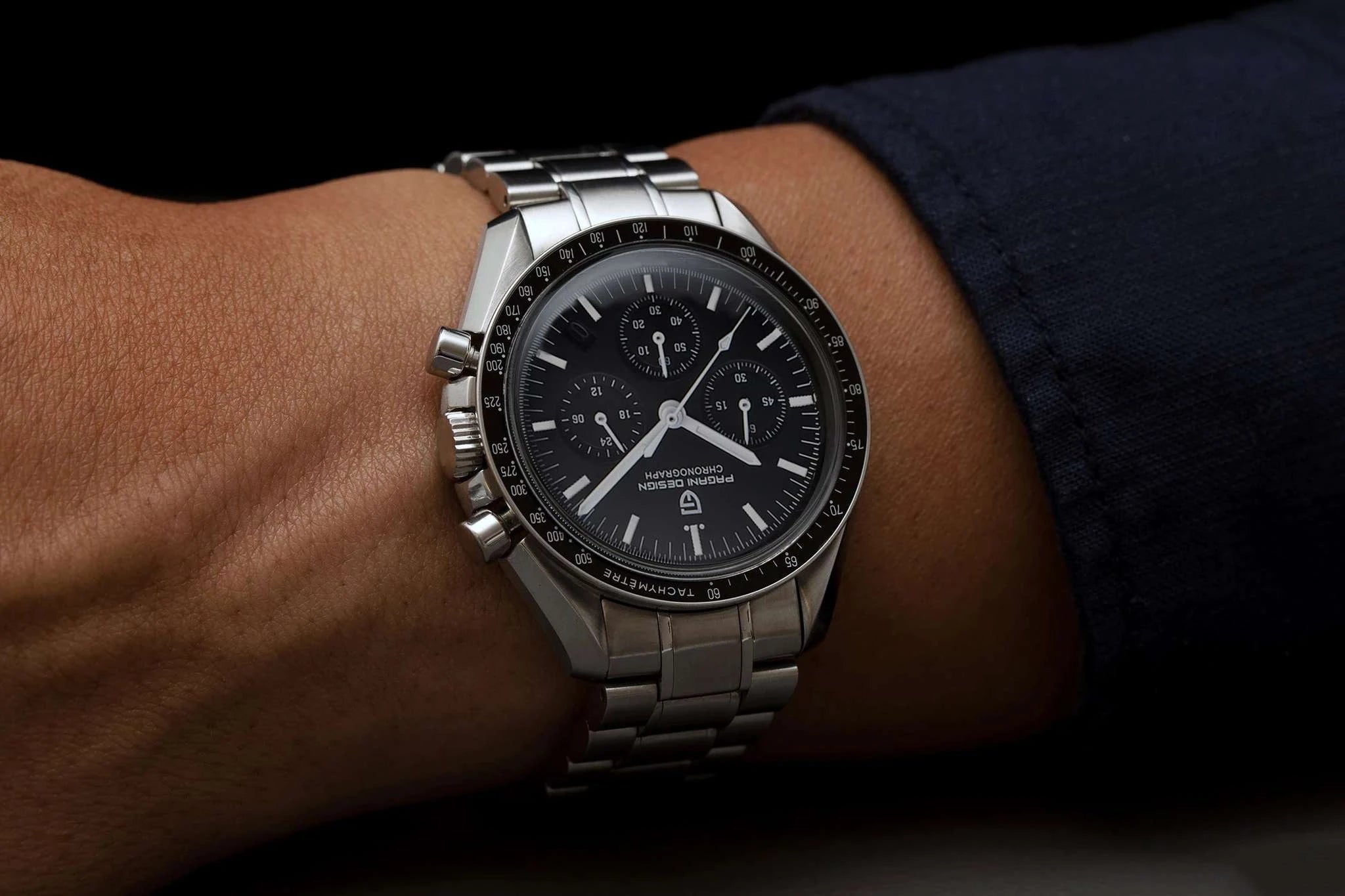 Pagani Design Chronograph Quartz Watch Men's Sapphire Steel 100M-Black Panda / United States